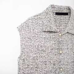 Metallic Grey Textured Knit Vest