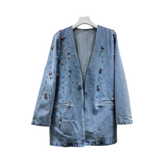 Pre Order: Bead Studded Front Pockets Denim Jacket