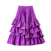 Multilayer Ruffled Bouncy Satin Midi Skirt