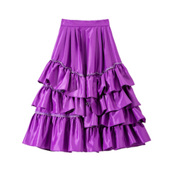 Multilayer Ruffled Bouncy Satin Midi Skirt
