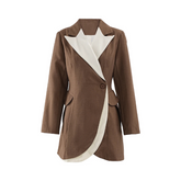 Slanted Collar Overlapping Color Block Coat