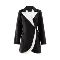 Slanted Collar Overlapping Color Block Coat