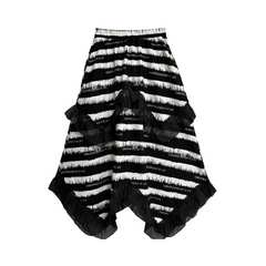 Striped Knitted Ruffle Multilayered Midi Skirt