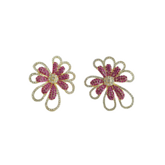 Pink Daisy Rhinestone Overlined Earrings