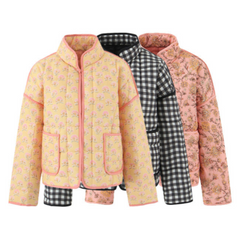 Soft Puff Color Block Stand Collar Jacket