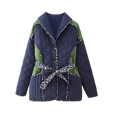 Puff Color Block Tie Waist Jacket