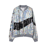 Glossy Sequin Silver Bomber Jacket