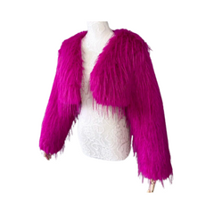 Pink Cropped Furry Shawl Jacket