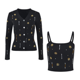 Pre Order: Beaded Floral Knitted Cardigan + Cami Set