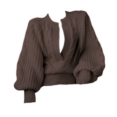 Low V-Neck Loose Balloon Sleeved Knit Sweater