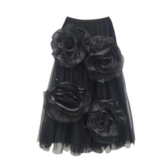 Mesh Handmade 3D Flower High Elastic Waist Skirt