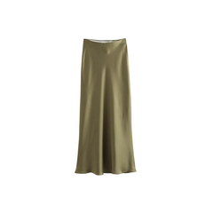 High Waisted Silk Satin Midi Skirt
