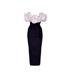 Large White Flower Black Bandage Dress