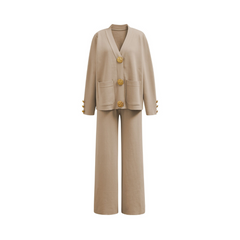 V-Neck Knitted Cardigan + Pants Set