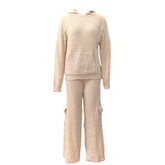 Cozy V-Neck Pocket Knitted Hooded Pull Over + Cargo Pants Set