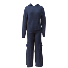 Cozy V-Neck Pocket Knitted Hooded Pull Over + Cargo Pants Set