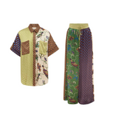 Vintage Multi Print Button-Up Shirt and Pants Set