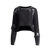 Pre Order: Belt Tassel Long Sleeve Knitted Cropped Sweater