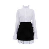 Retro Flared Sleeves Pleated Stand Collar Shirt + Skirt Set