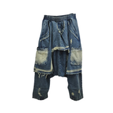 Patchwork High Elastic Waist Loose Denim Pants
