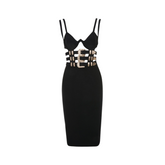 Pre Order: Belt Hollow Out Bandage Midi Dress