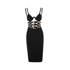 Pre Order: Belt Hollow Out Bandage Midi Dress