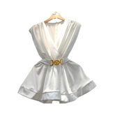 Solid V-Neck Waist Cincher Top