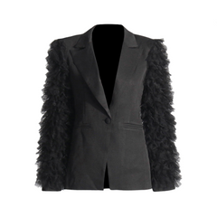 V-Neck Ruffled Long Sleeved Suit Jacket