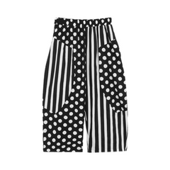 Pre Order: Black Polka-Dots Stripes Printed Loose Fit Trousers