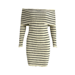 Off Shoulder Striped Knit Dress