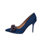 Denim Bow Shallow Cut Stiletto Pumps
