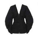 Pre Order: Black Pleated Belted Blazer