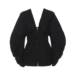Pre Order: Black Pleated Belted Blazer