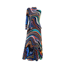 Pre Order: Black Irregular Geometric Print Pleated Set