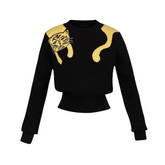 Elegant Black Jacquard Cartoon Sweater