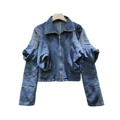 3D Puff Long Sleeve Denim Jacket