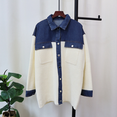 Denim Patchwork Loose Knitted Cardigan
