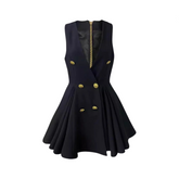 V-Neck Double Breasted High Waisted Dress