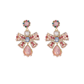 Pearl Crystal Glass Metal Bow Earrings