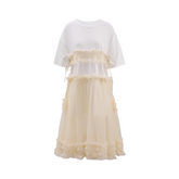 Color Block Fungus Edge Splicing Mesh Dress