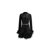 Solid Feather Splicing Dress