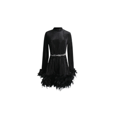 Solid Feather Splicing Dress
