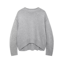 Gray Pleated Long Sleeve Knitted Sweater
