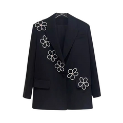 Retro Pearl Flower Embellished Blazer