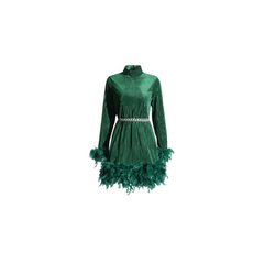 Solid Feather Splicing Dress