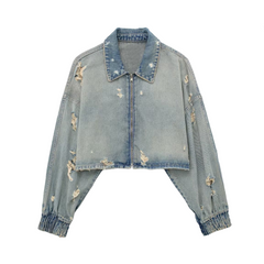 Vintage Ripped Crop Denim Jacket