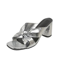 Serpentine Cross Strap Chunky Heel Sandals