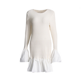 Round Neck Flared Sleeve Pleated Dress