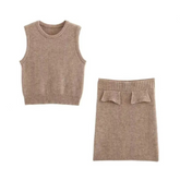 Round Neck Knitted Vest + Hip Hugging Knitted Skirt