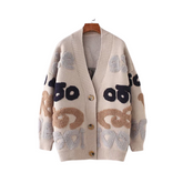 Jacquard Knitted V-Neck Loose Cardigan